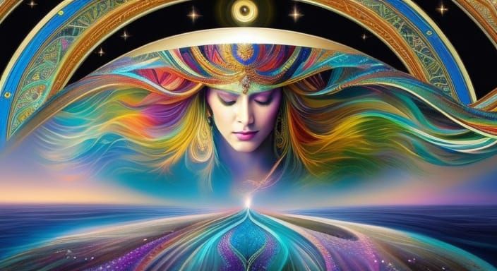 Majestic Goddess with Open Arms in Digital Illustration