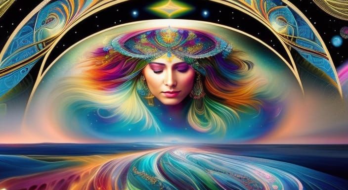 Majestic Goddess with Open Arms in Digital Illustration