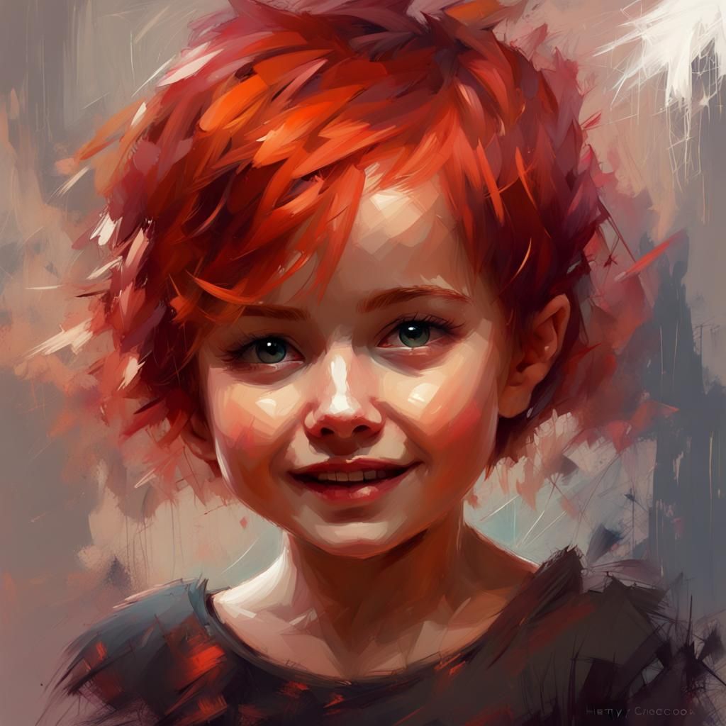 Cute Toddler with Red Hair: Digital Art Illustration