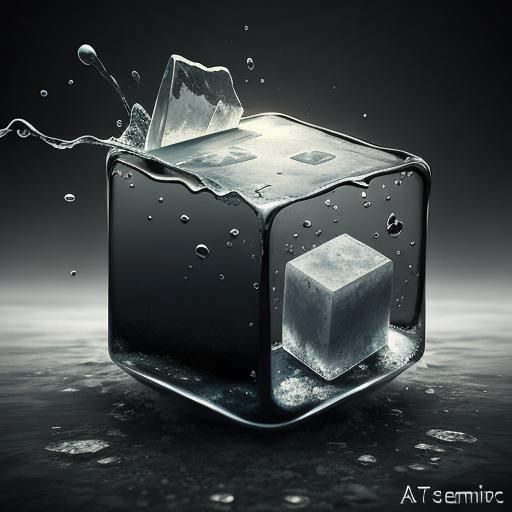 Surreal Melting Ice Cube: Digital Art