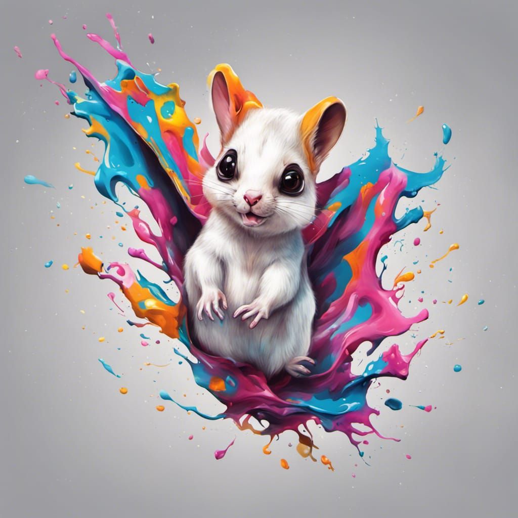 Cute White Flying Squirrel in Graffiti Art