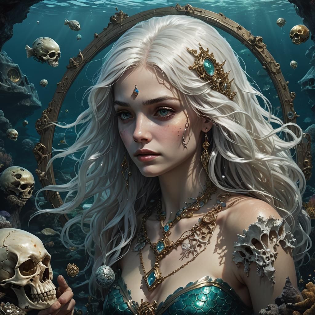 Melancholy Mermaid with Locket, Dark Fantasy Art