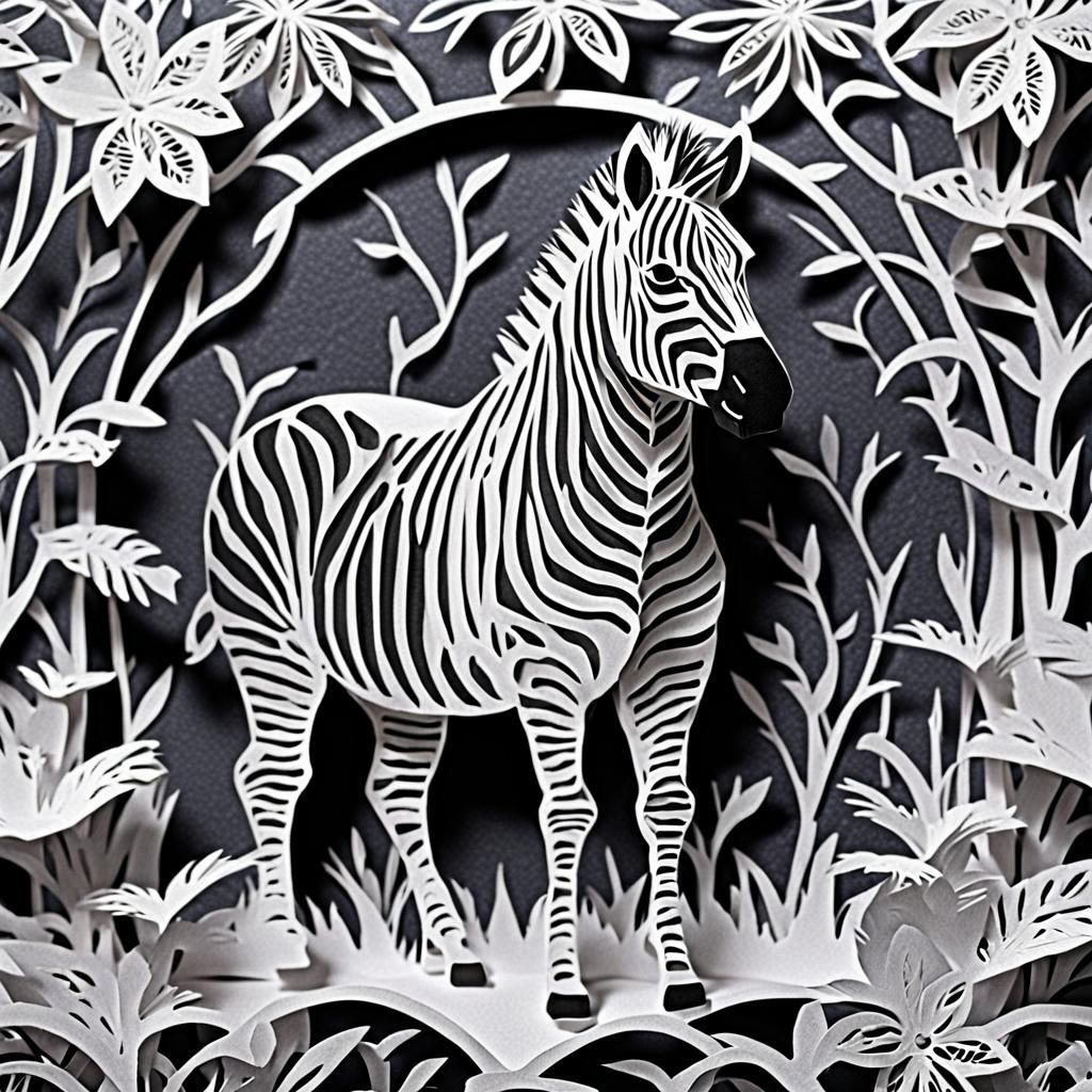 Intricate Kirigami Zebra in Black and White