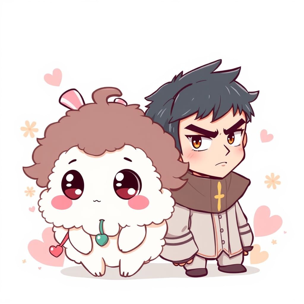 Kawaii Image of Cute Creature and Stern Character