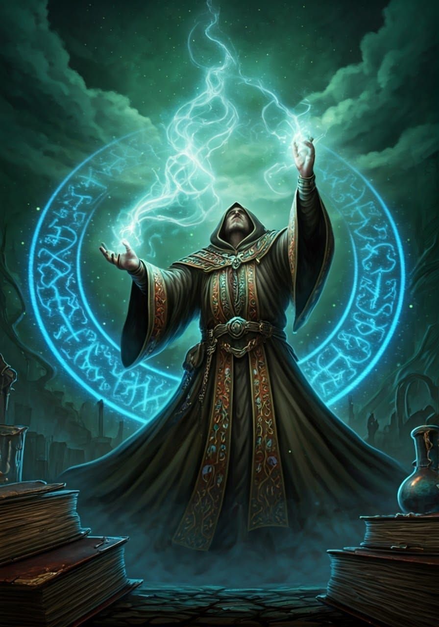 Mage Casting Spell with Mystical Energy