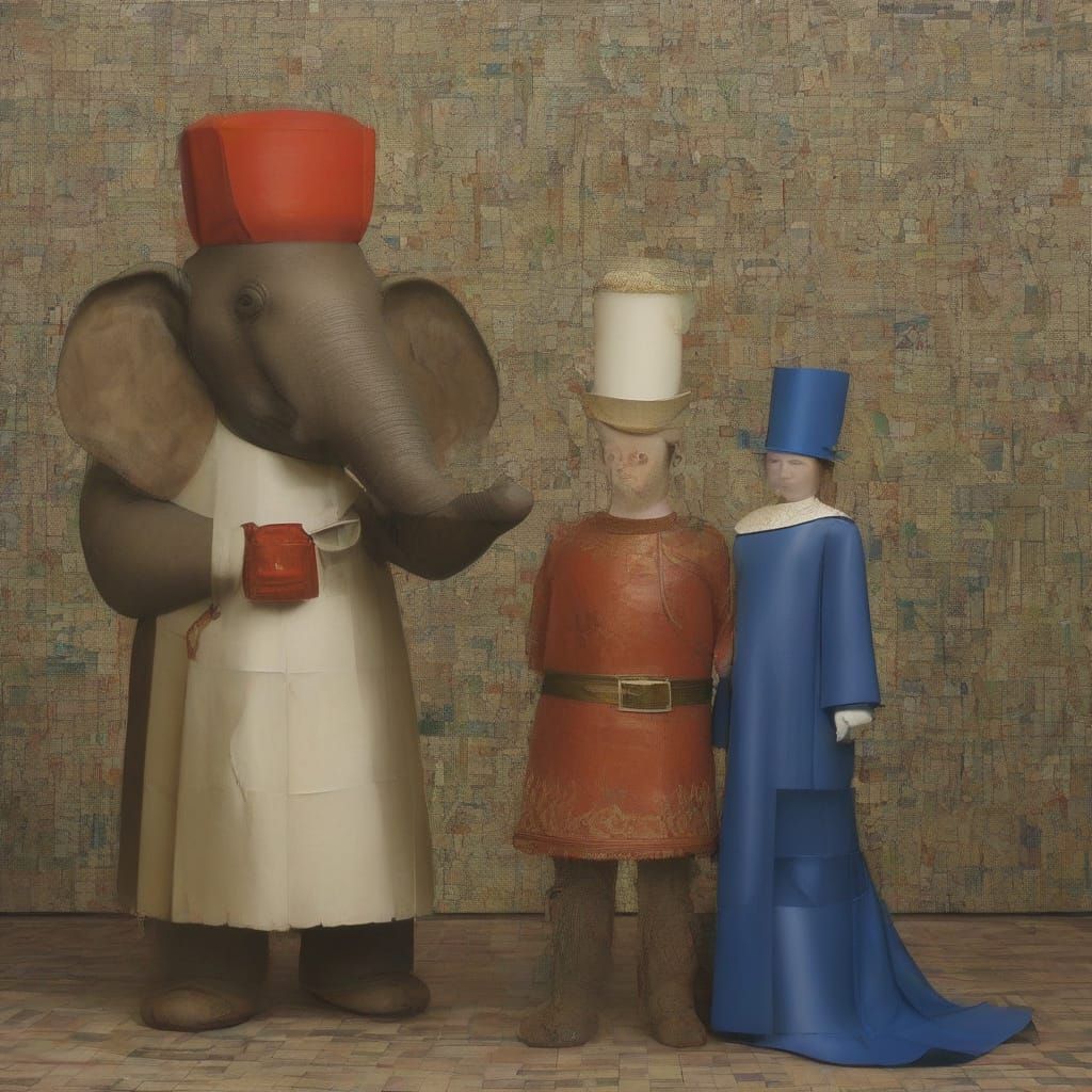 Victorian Characters Celebrate Elephant Day in Cubist Style