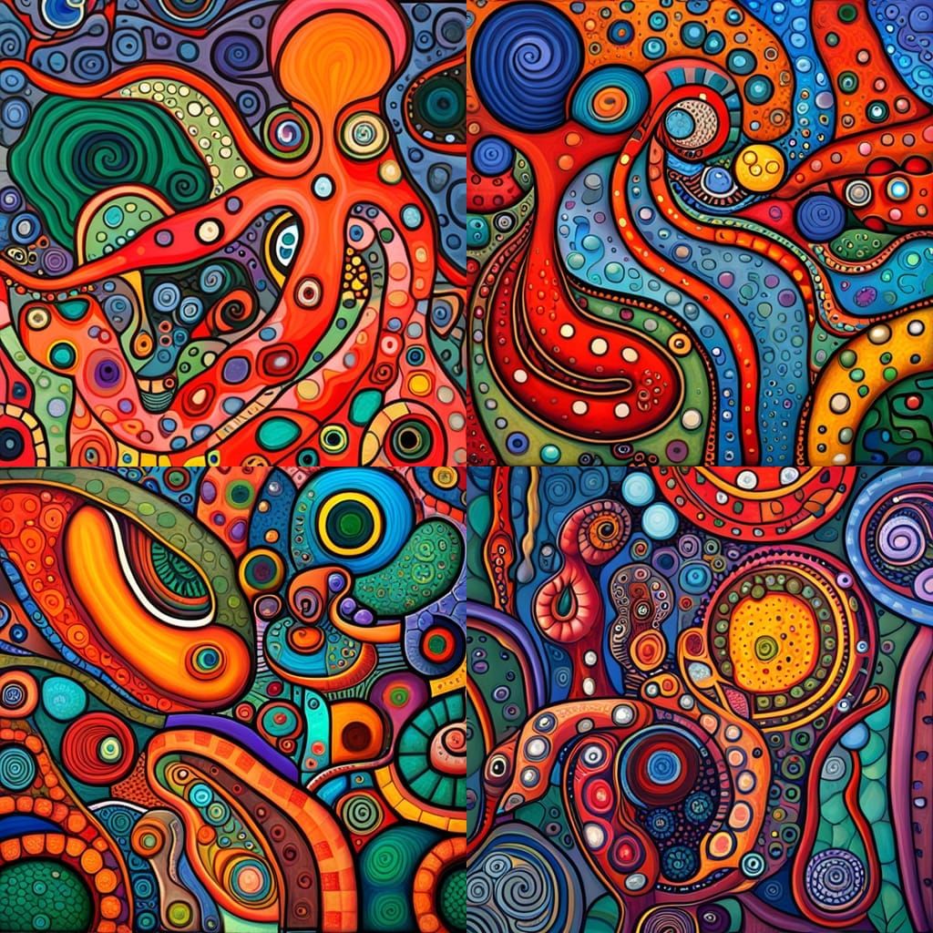 Octopus with Intricate Tentacles in Hundertwasser Style