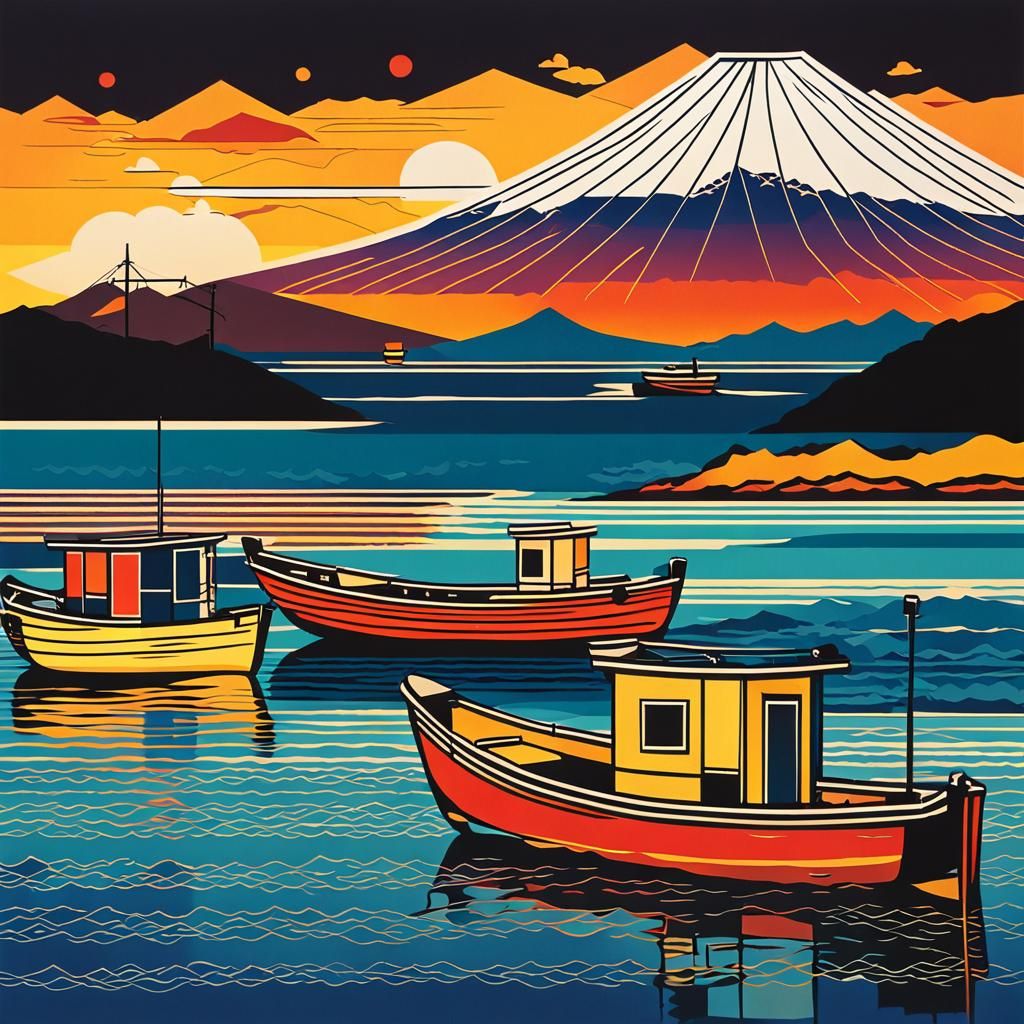 Bold Pop Art Landscape of Japan's Oceanside
