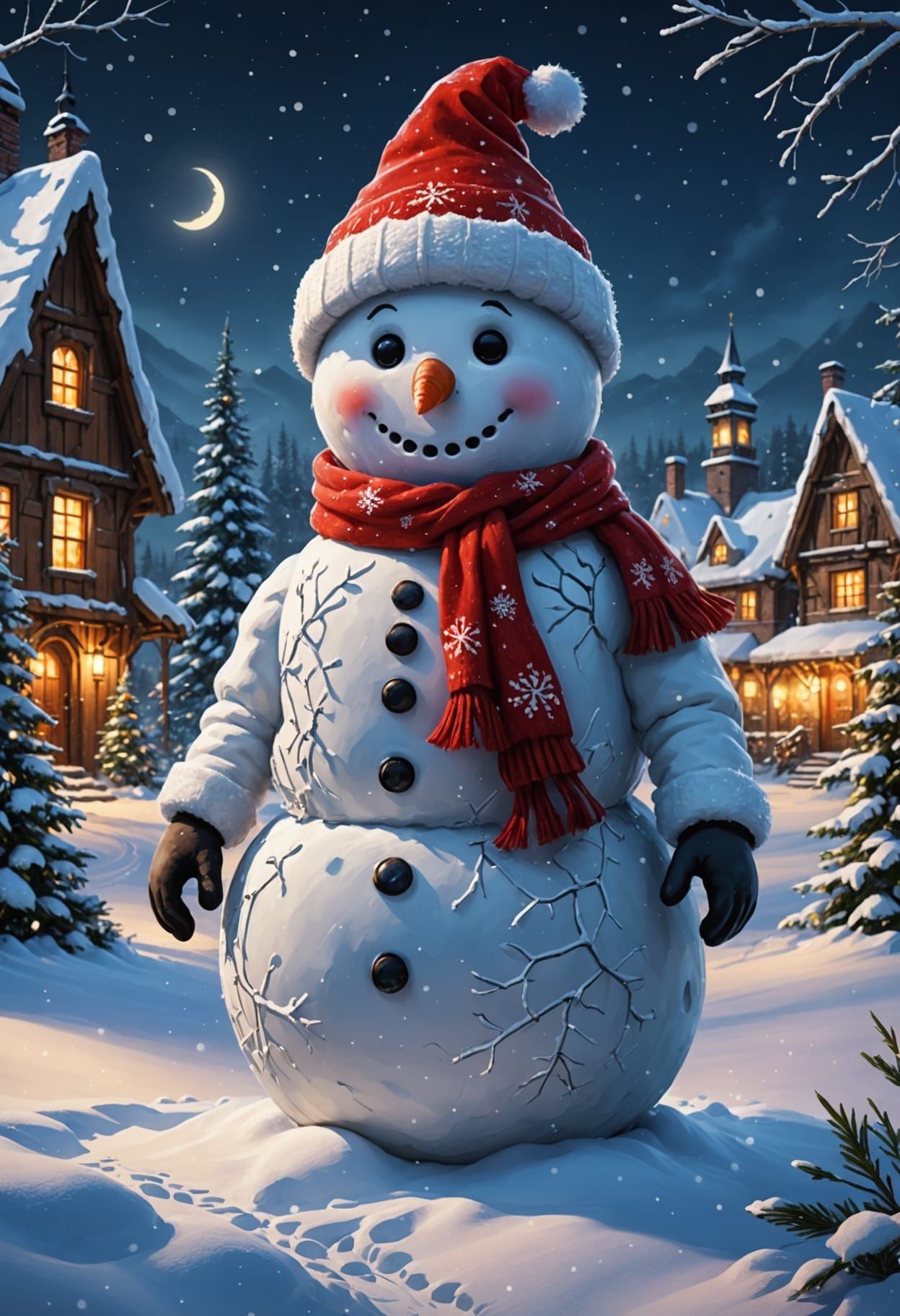 Winter Wonderland Scene in Oil Painting Style