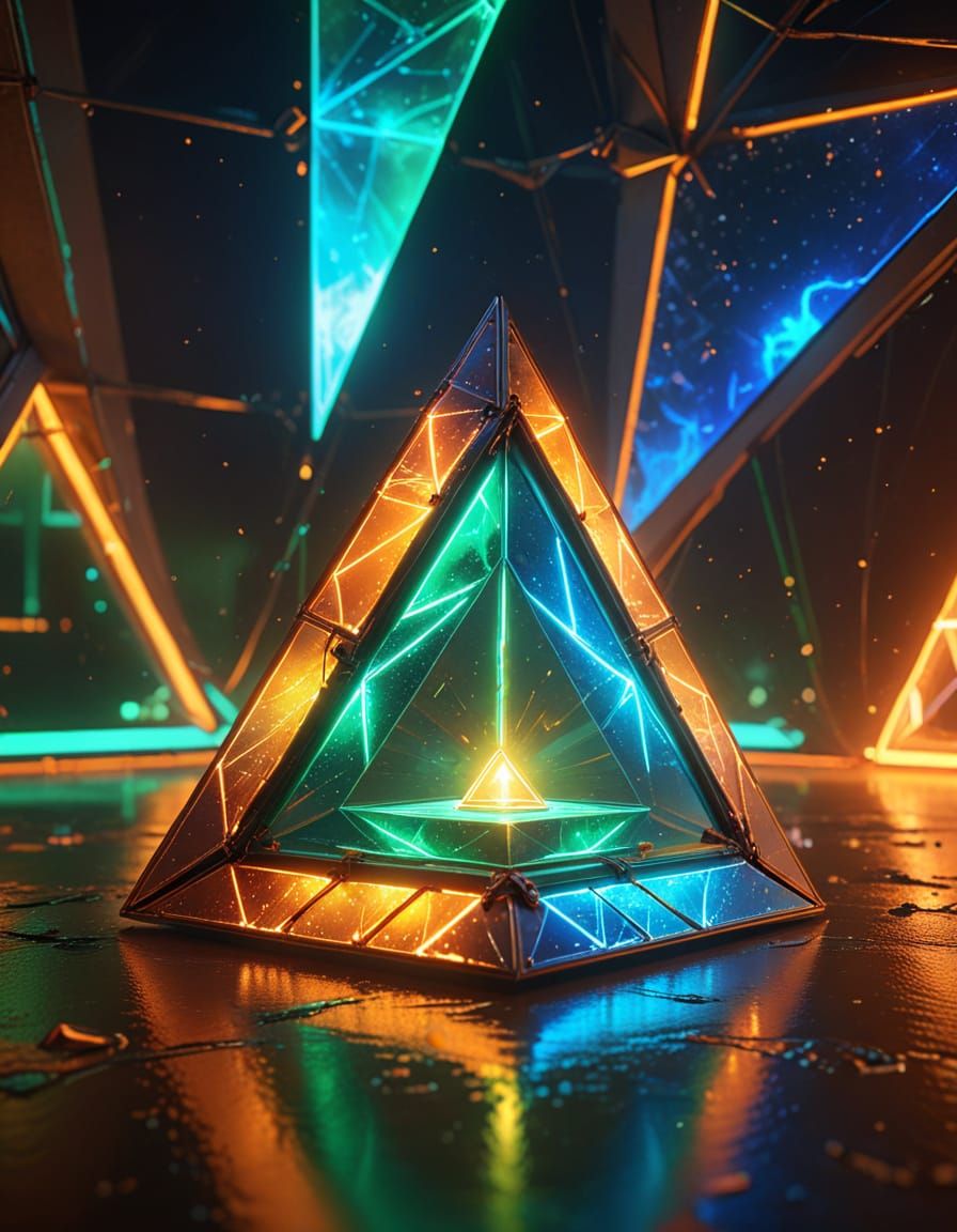 Neon Tetrahedron Triangles Approach Orange Stargate