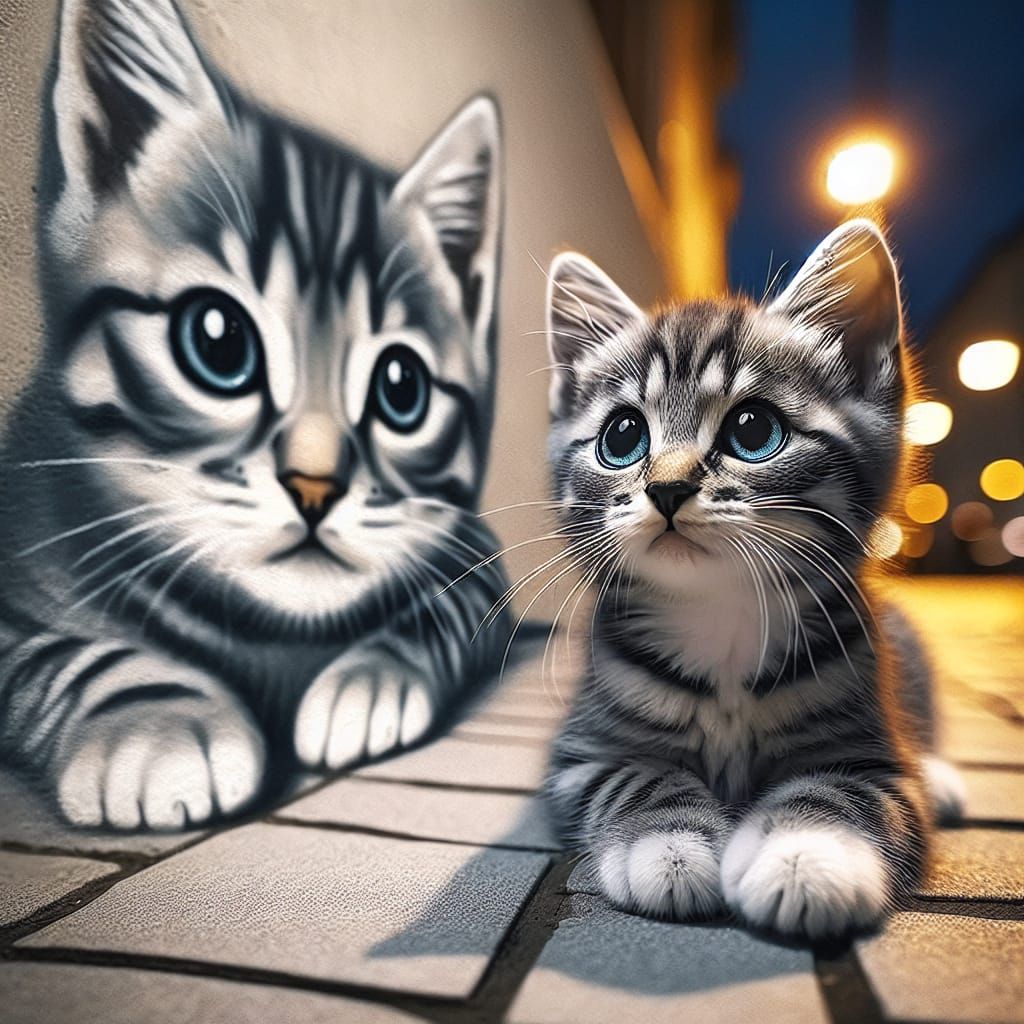 Kitten and Mural: A Whimsical Doppelganger