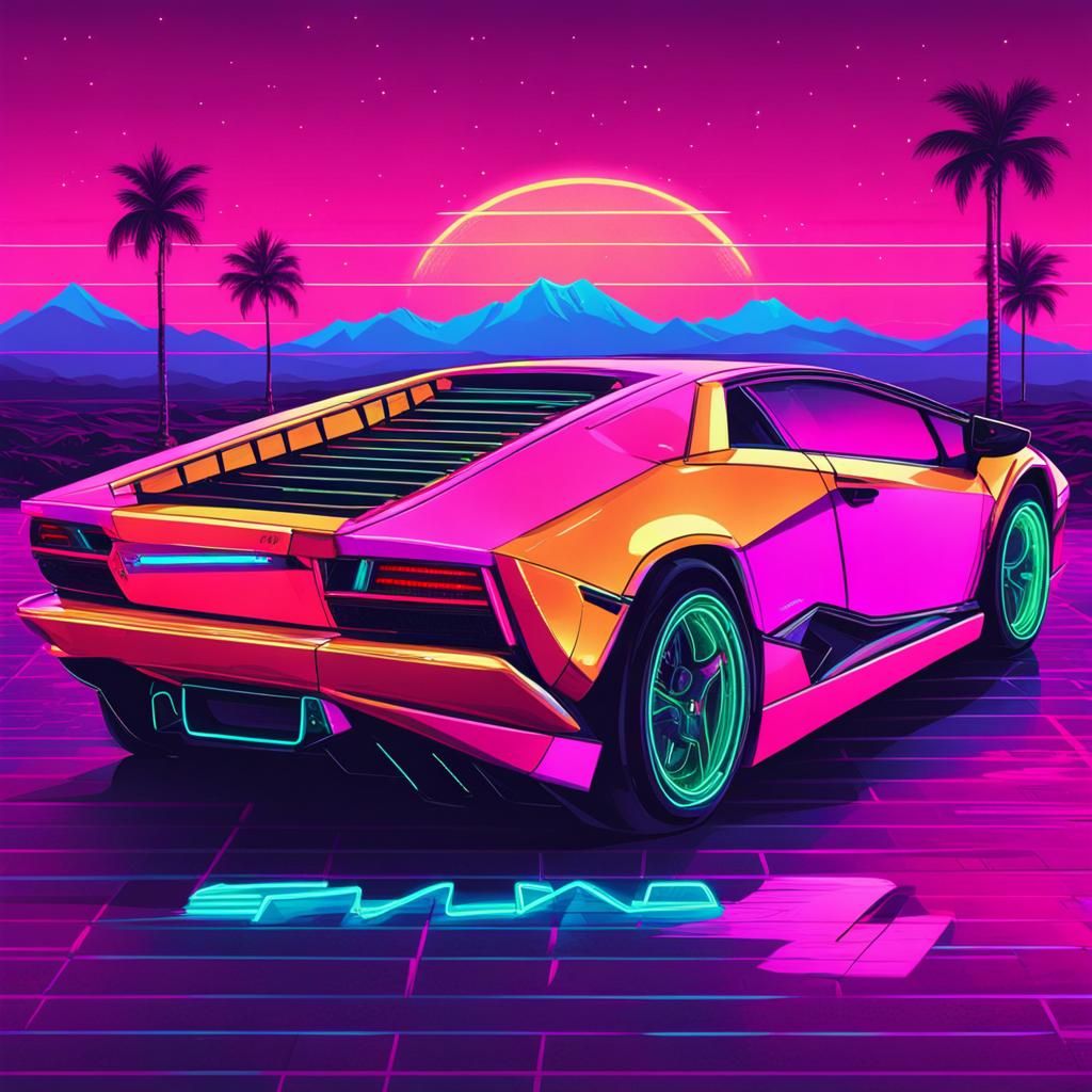 Lamborghini in Synthwave Neon Retro Style