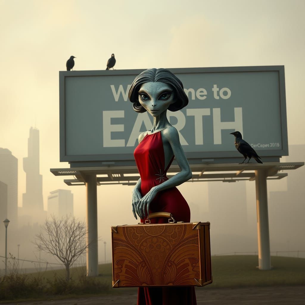 Alien Women Arrive on Earth: Oil Painting