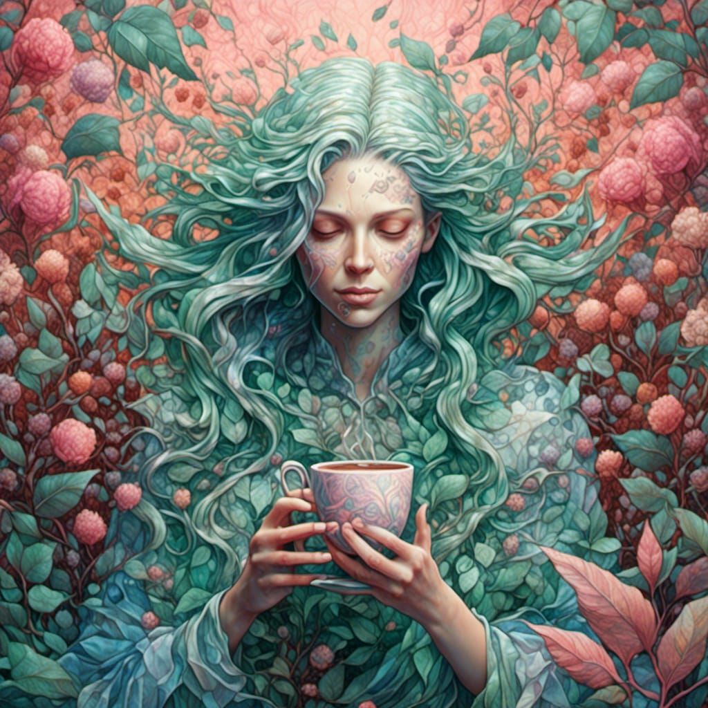 Androgynous Witch with Coffee in Abstract Expressionism