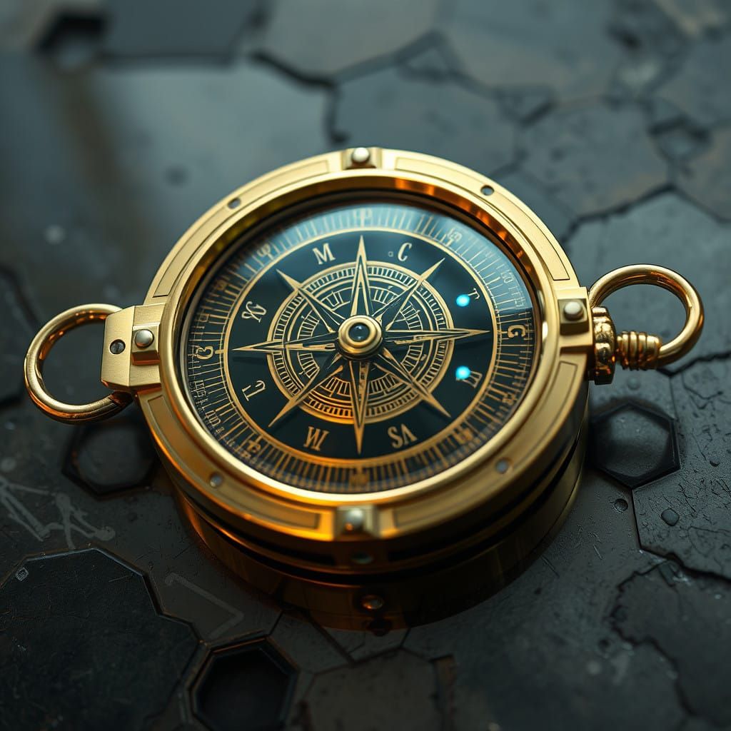 Luxury Sci-Fi Compass with Swirling Etchings and Pulsing Acc...