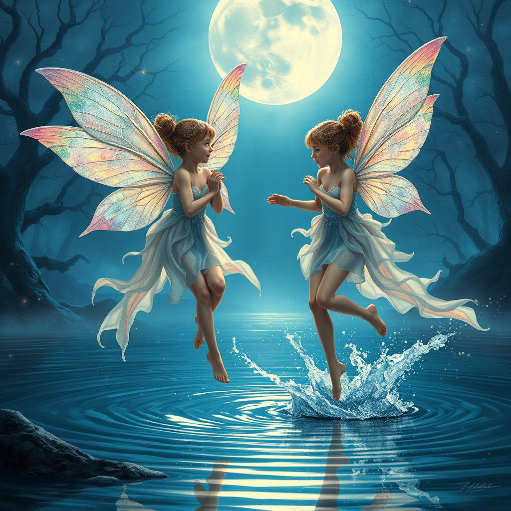 Playful Water Fairies in Mystical Forest