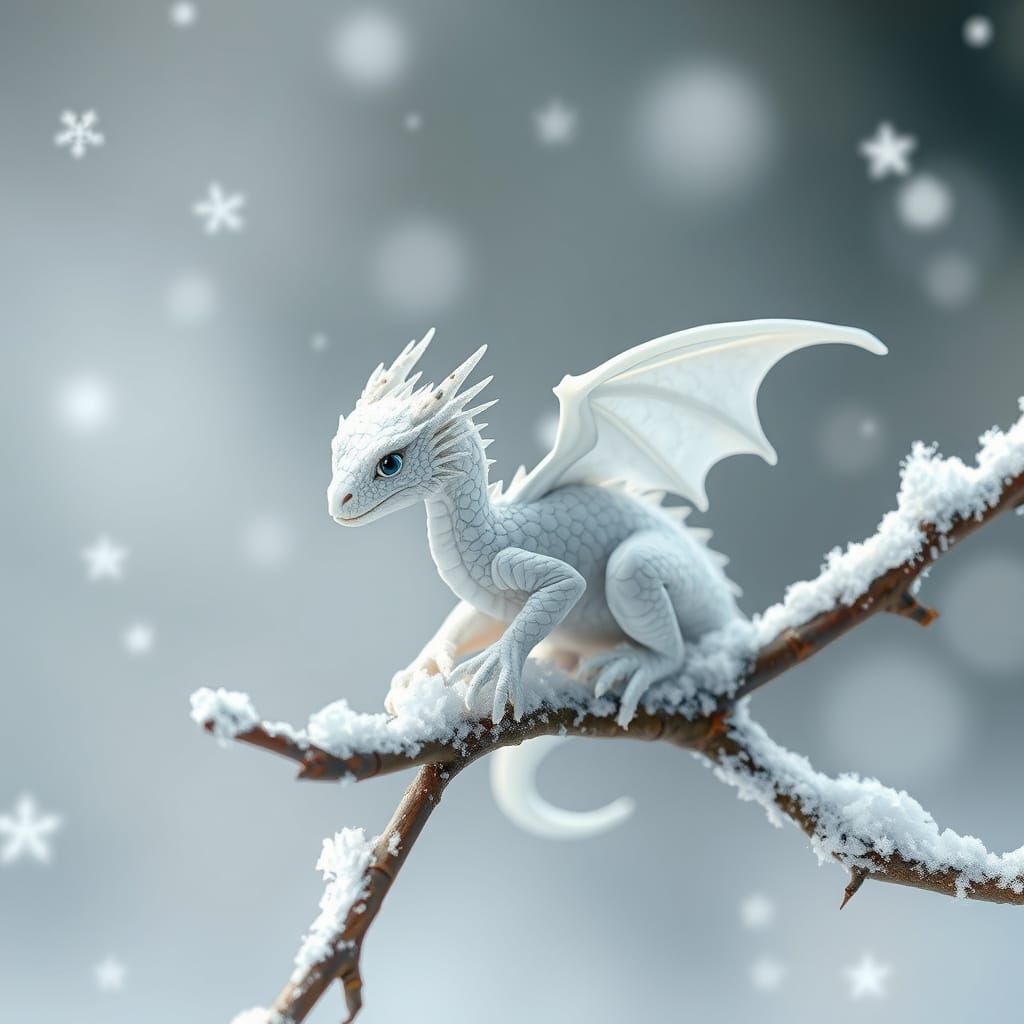 Delicate White Dragon in Winter Wonderland