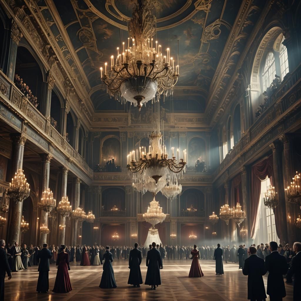 Masked Ball in Ornate Labyrinth: Fantasy Concept Art