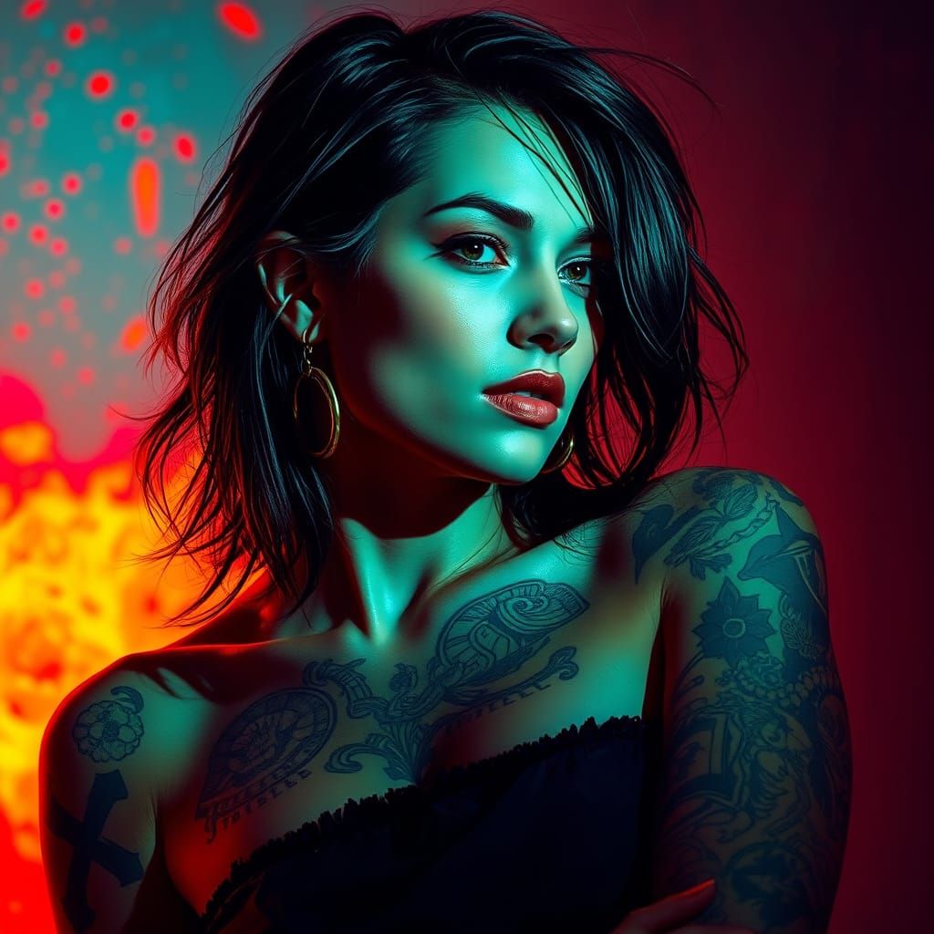 Hyperrealistic Woman with Futuristic Body Art