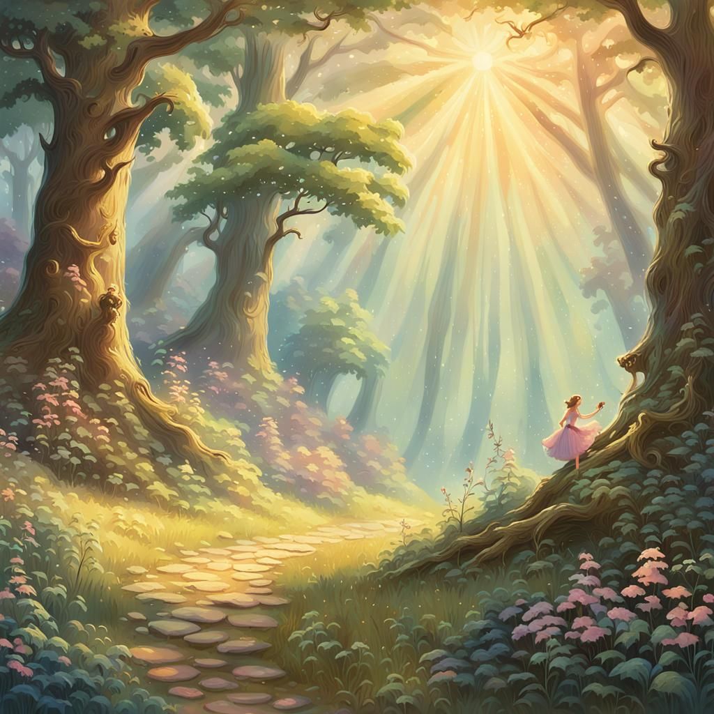 Enchanted Forest with Pixies: Storybook Illustration
