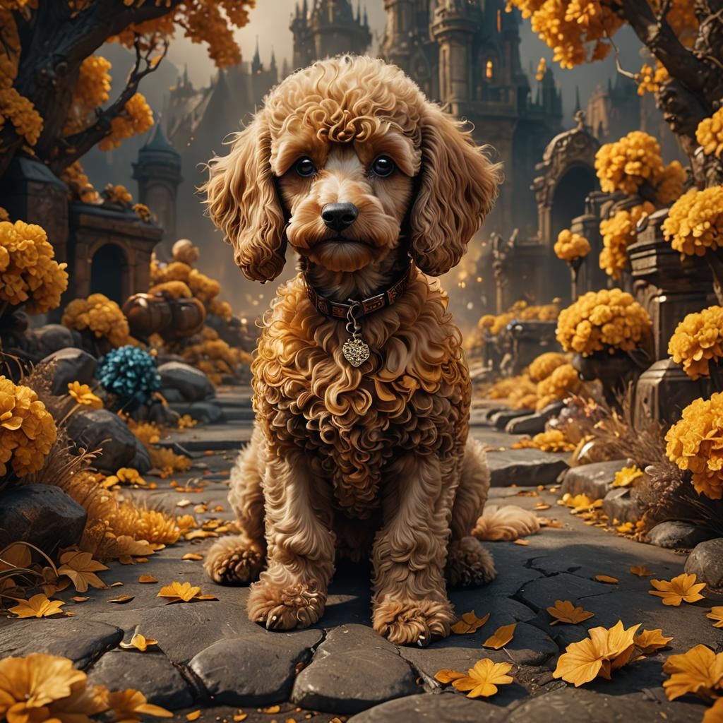 Amber Puppy Poodle: Detailed Fantasy Concept Art