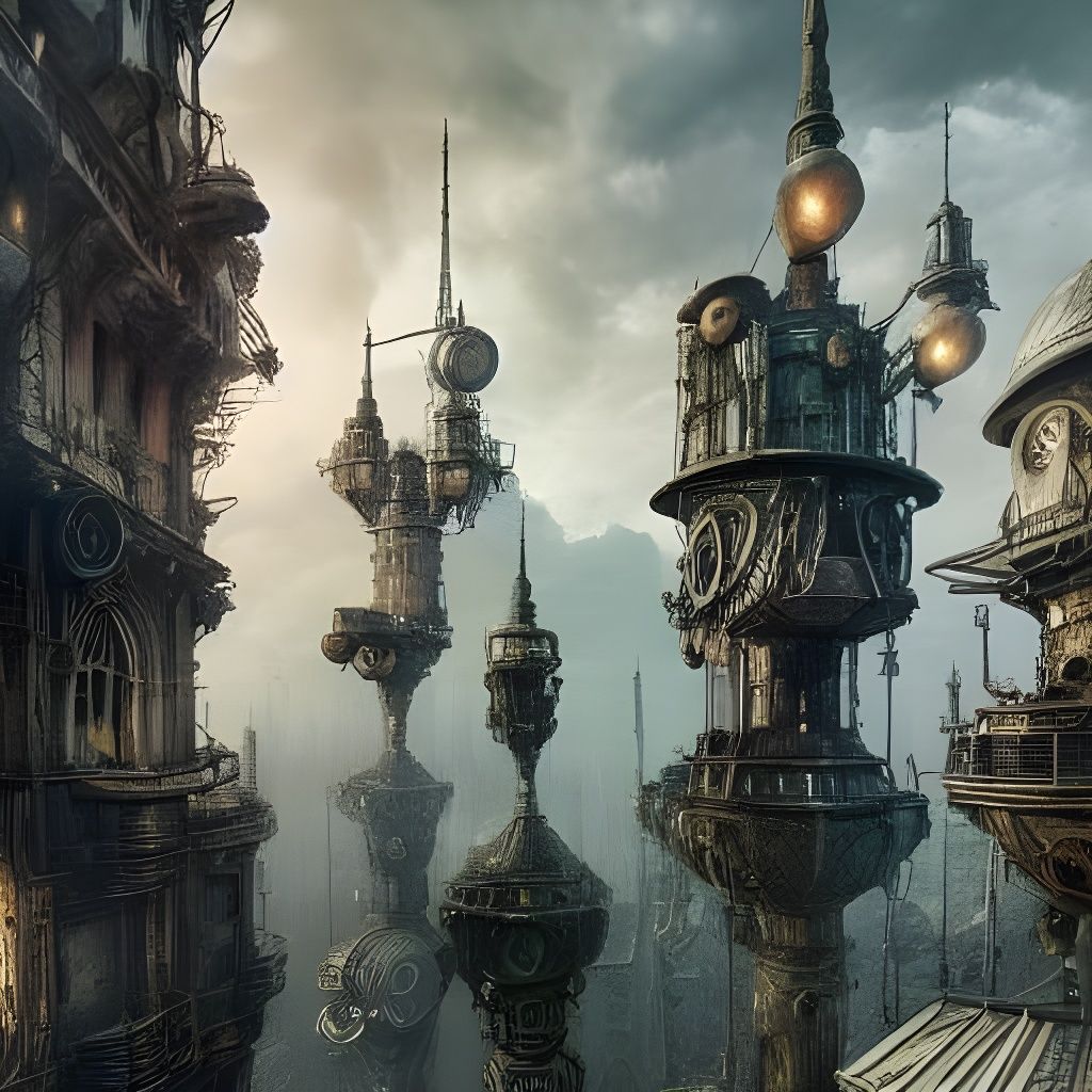 Futuristic Steampunk City Amidst Gigantic Trees