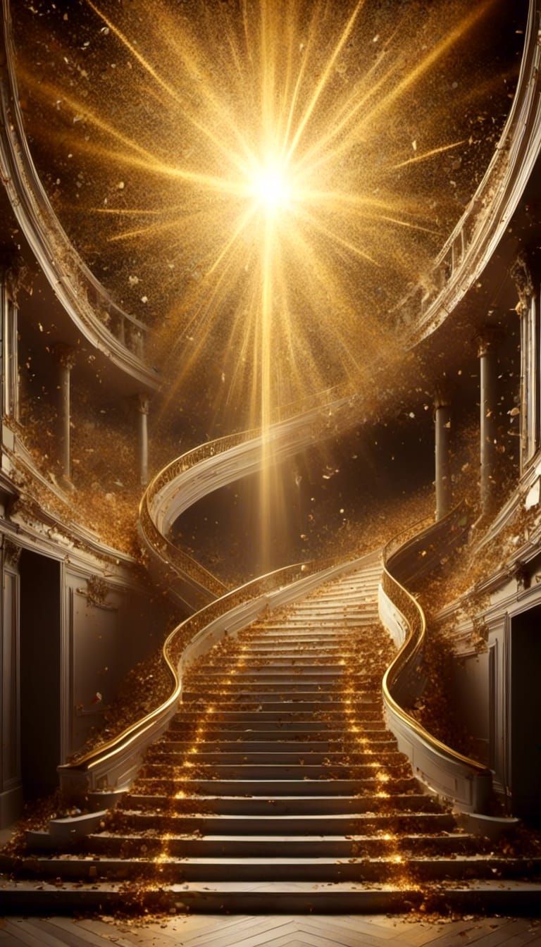 <lora:Fragmentation 3:1.0> golden lighting effect stairway to heaven