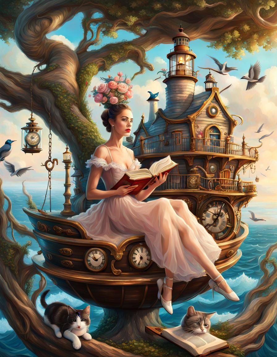 Ballerina Pirate Ship in Twisted Tree: Maximalist Art