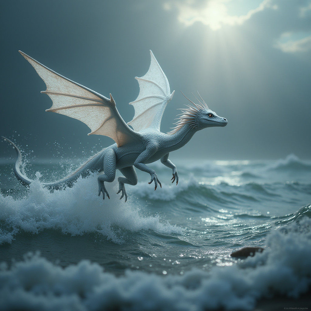 Silver Dragon Soars Over Stormy Sea