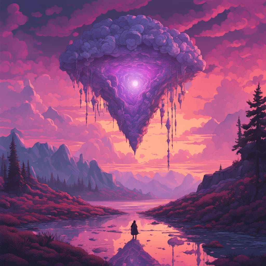 Mystical Crystal Descends from Dreamlike Cloudscape