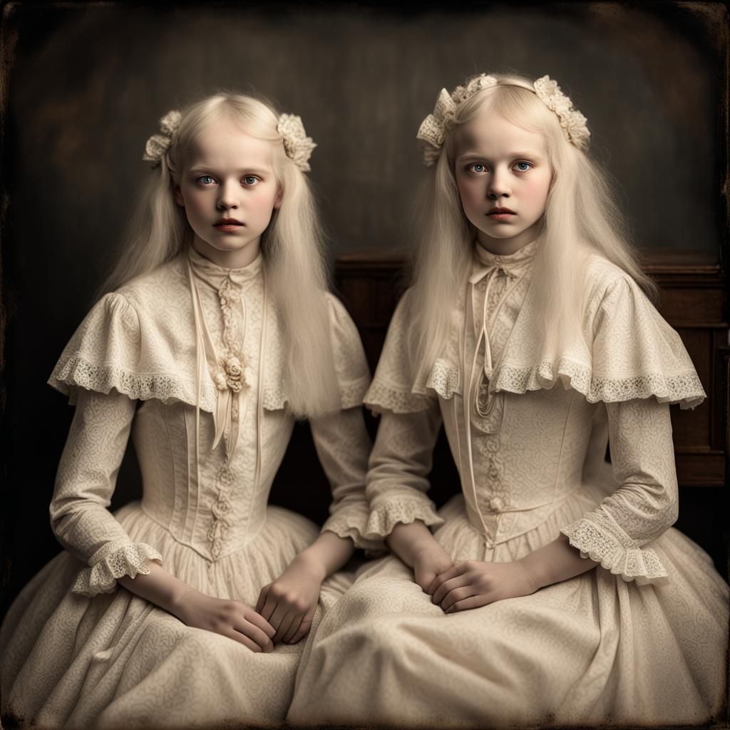 Eerie Nostalgic Portrait of Albino Sisters