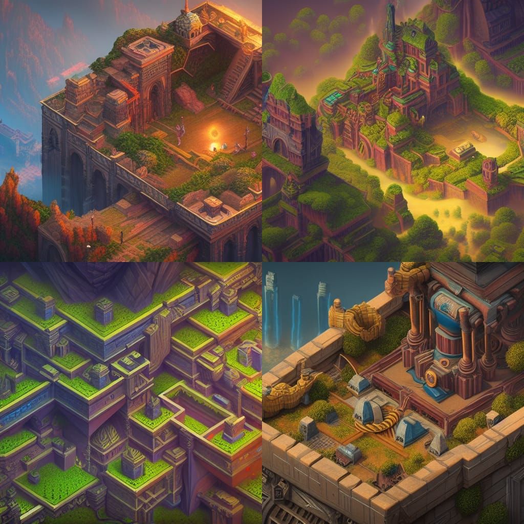 Fantastical Isometric Matte Painting in Deep Color