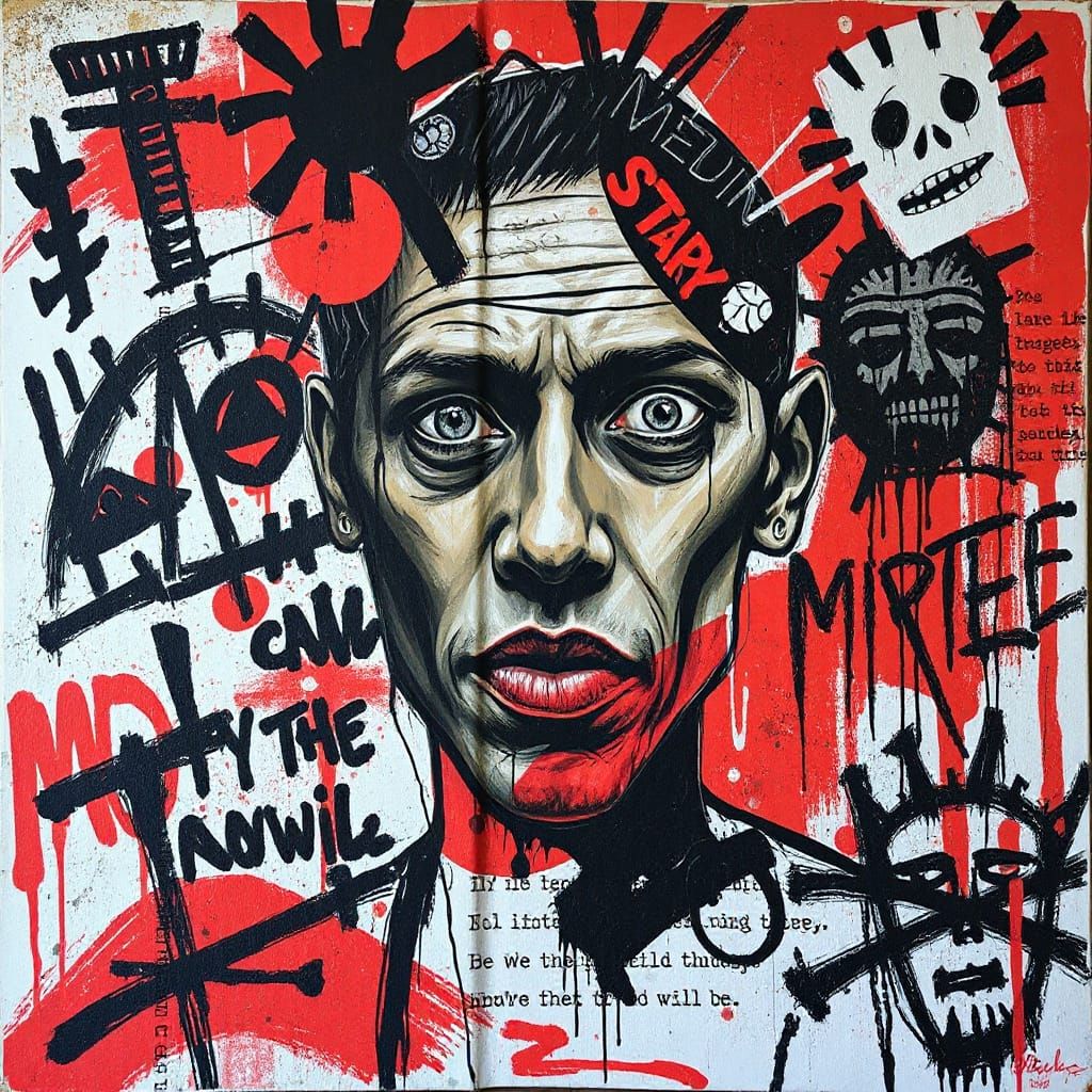 Chaotic Graffiti Portrait in Basquiat Style