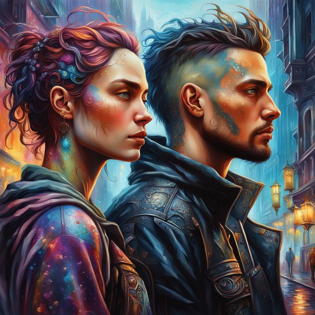 Urban Fantasy: Romantic Painting of a Couple