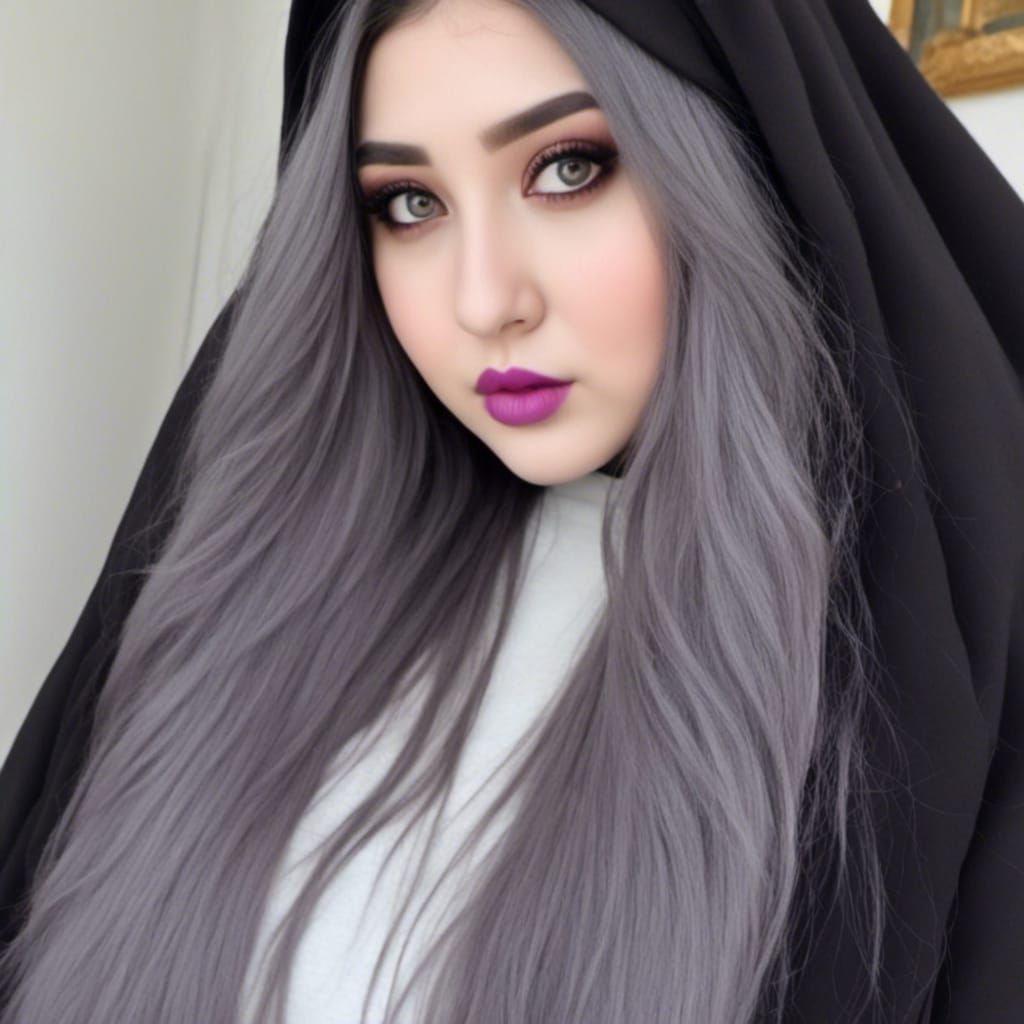 Hyperrealistic Portrait of Gothic Beauty with Grey Hair