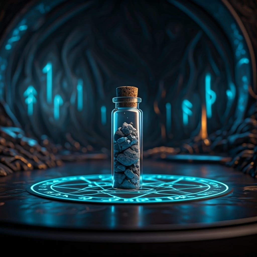 Mystical Vial of Mineral Ash in Subterranean Setting