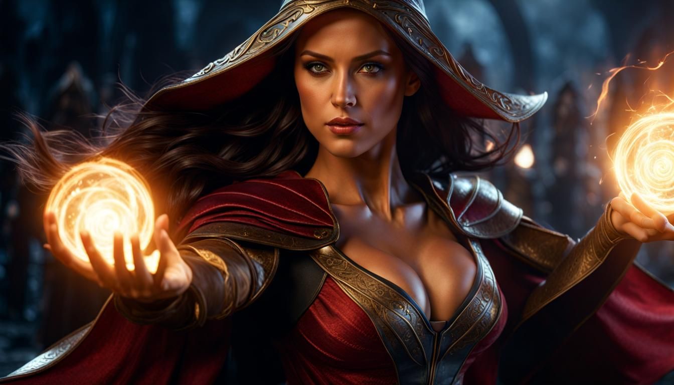 Sorceress Displaying Magical Power in Photorealistic Style