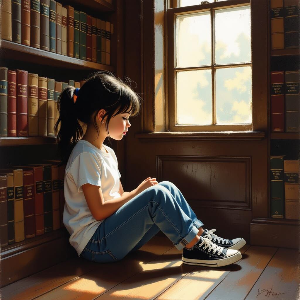 Girl Reading in Library: Gurney Style