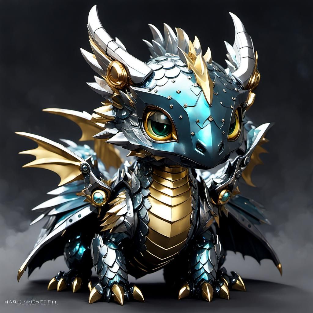 Adorable Metal Robotic Dragon: Digital Art