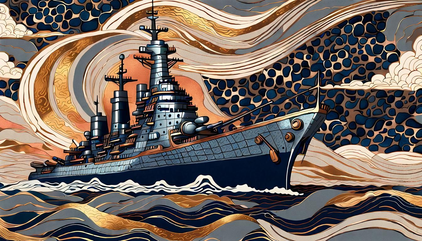 Surreal Battleship in Mokume Gane Style