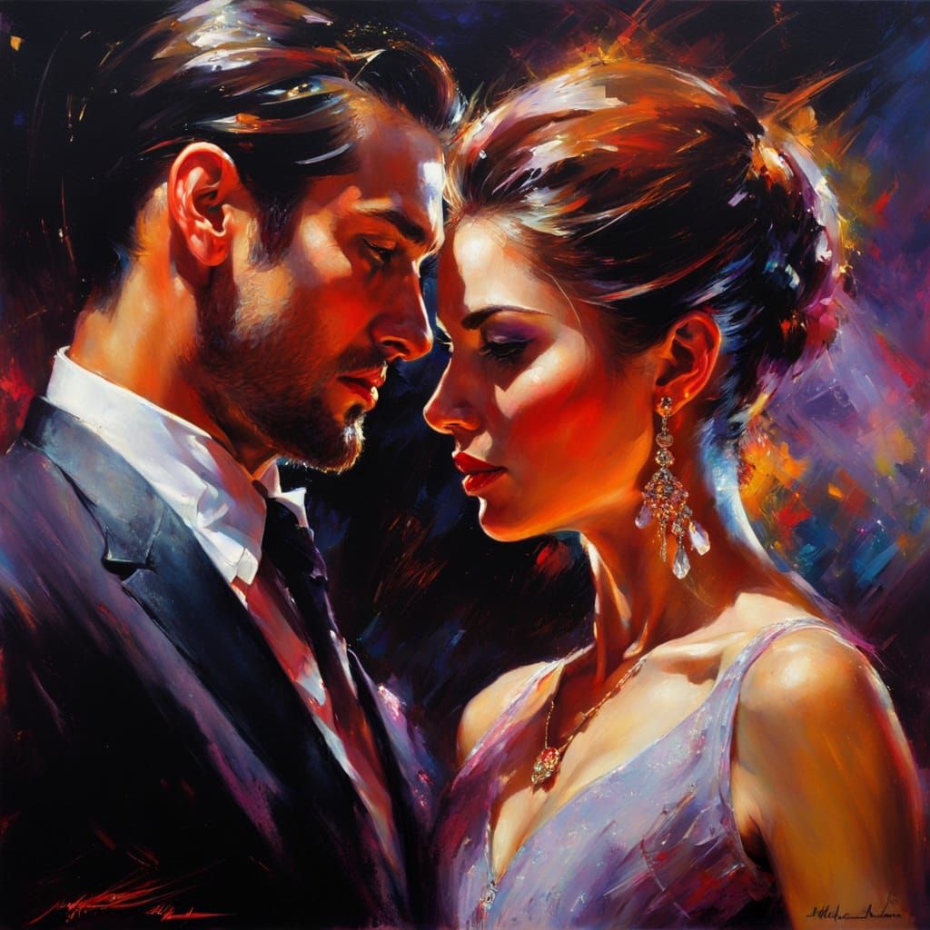 Ethereal Tango Dancers in Neon Haze