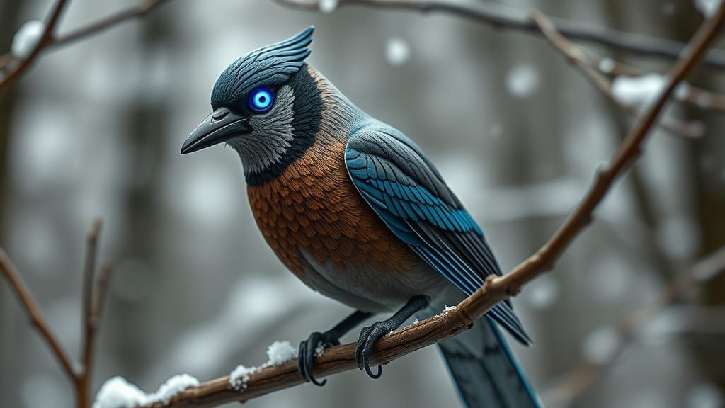 Terracotta Blue Jay in Forest Blizzard