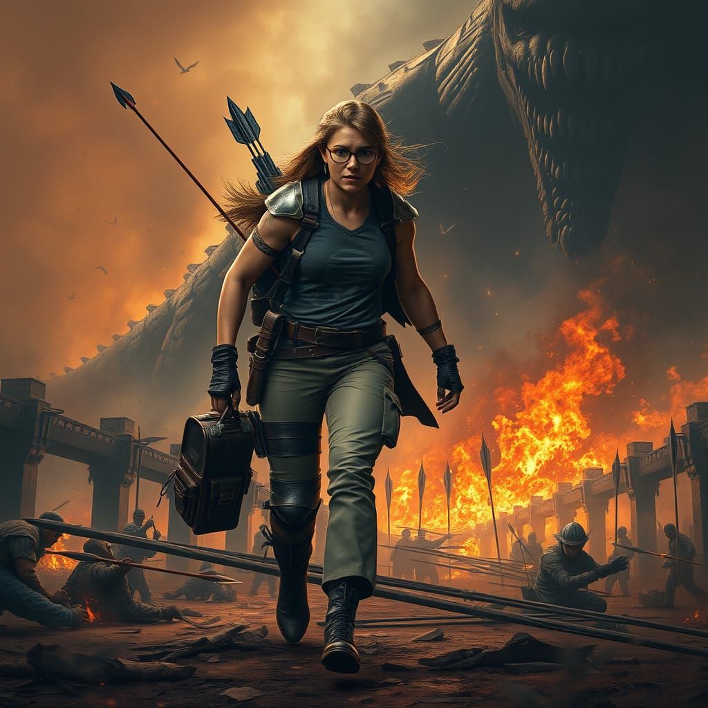 Fantasy Heroine Strides Through Burning Battlefield