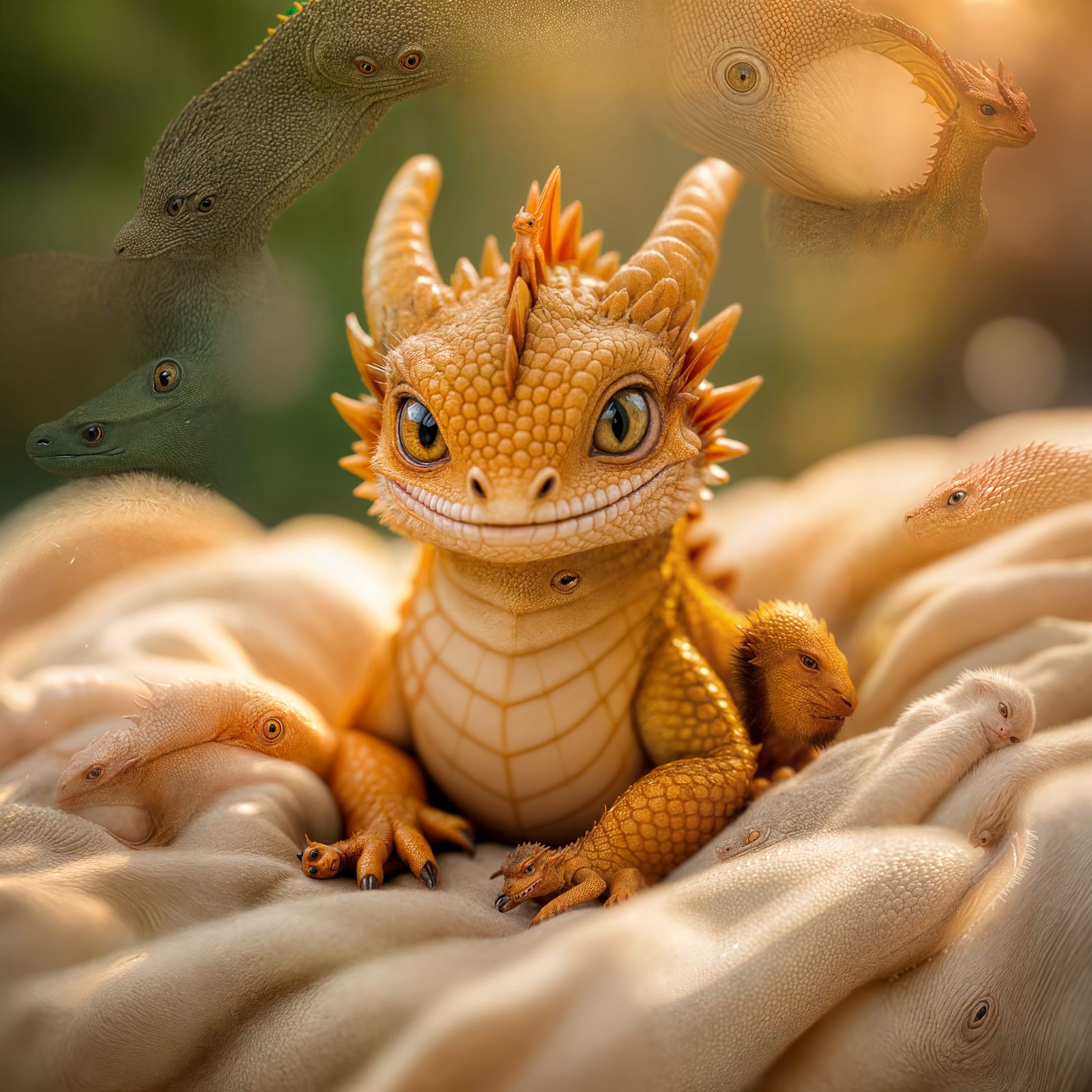 Glistening Baby Ember Dragon in Golden Light