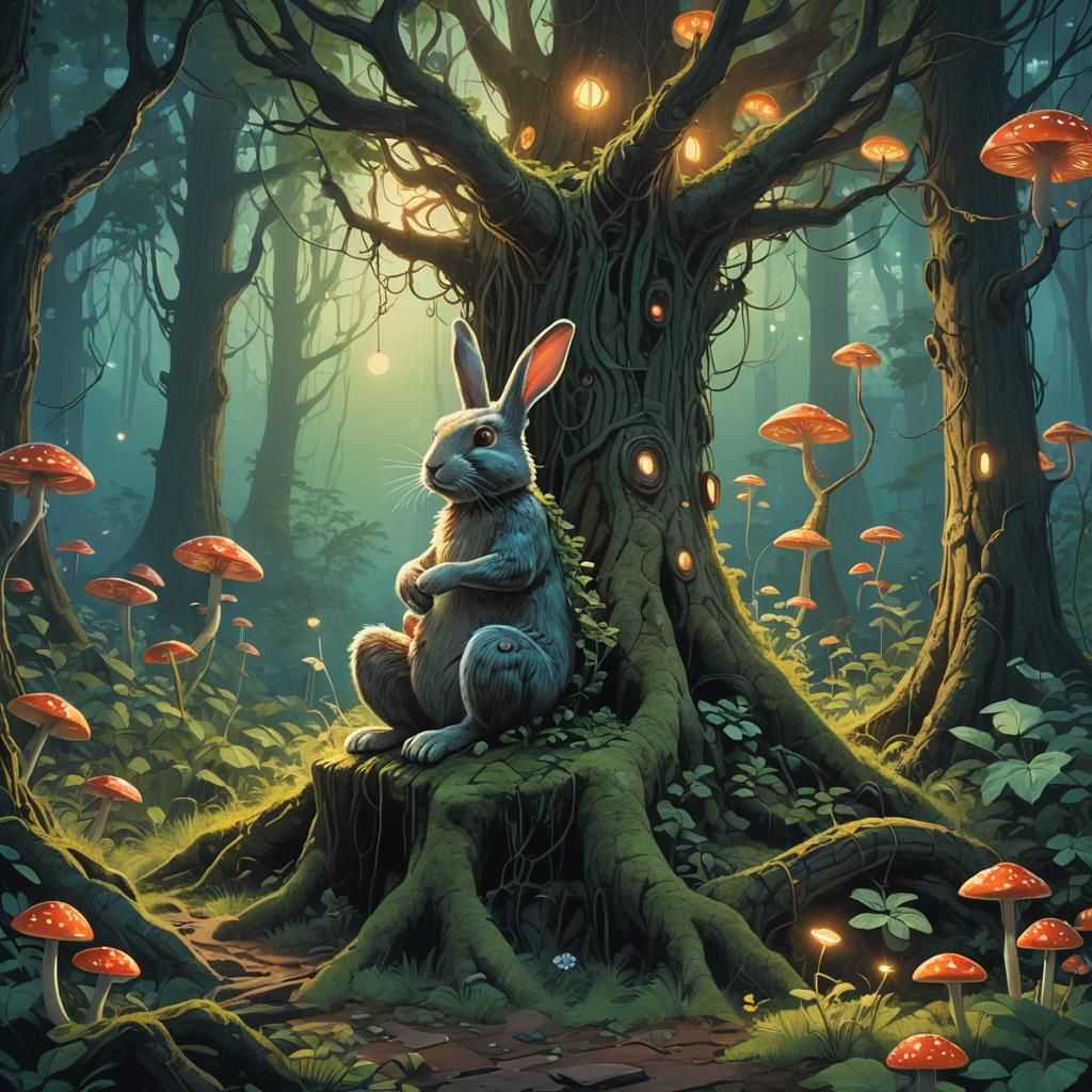 Majestic Bunny in Dreamlike Forest
