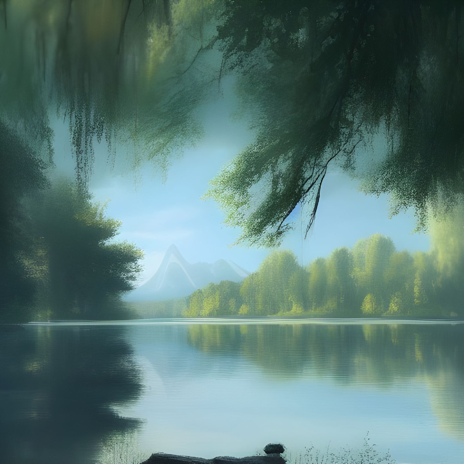 Tranquil Lake Reflecting Forest: Photorealistic Digital Art