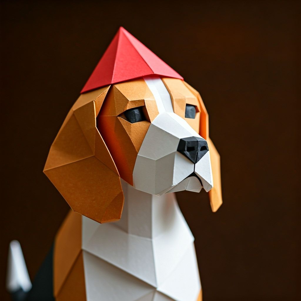 Adorable Papercraft Beagle with Origami Hat