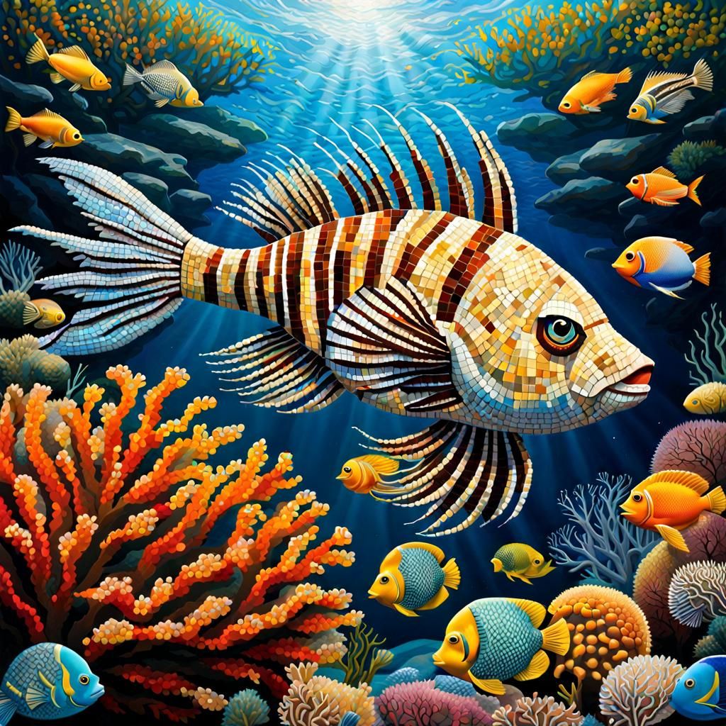 Underwater Creature Mosaic in Graffiti Art Style