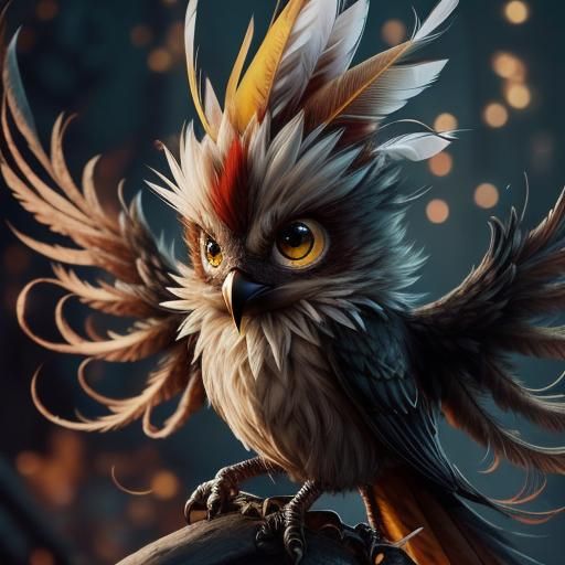 Fluffy Yellow Baby Bird with Red Mohawk