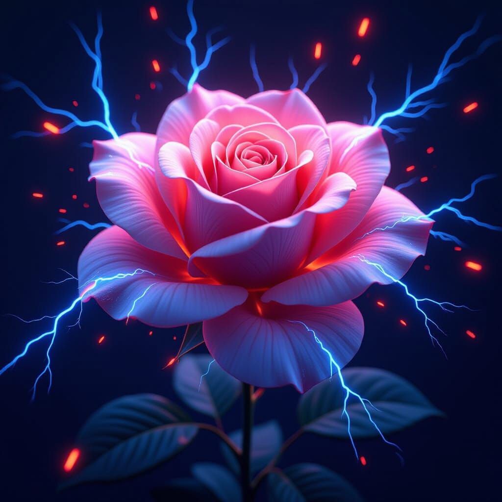 Electric Rose with Red Sparks in Futuristic Style